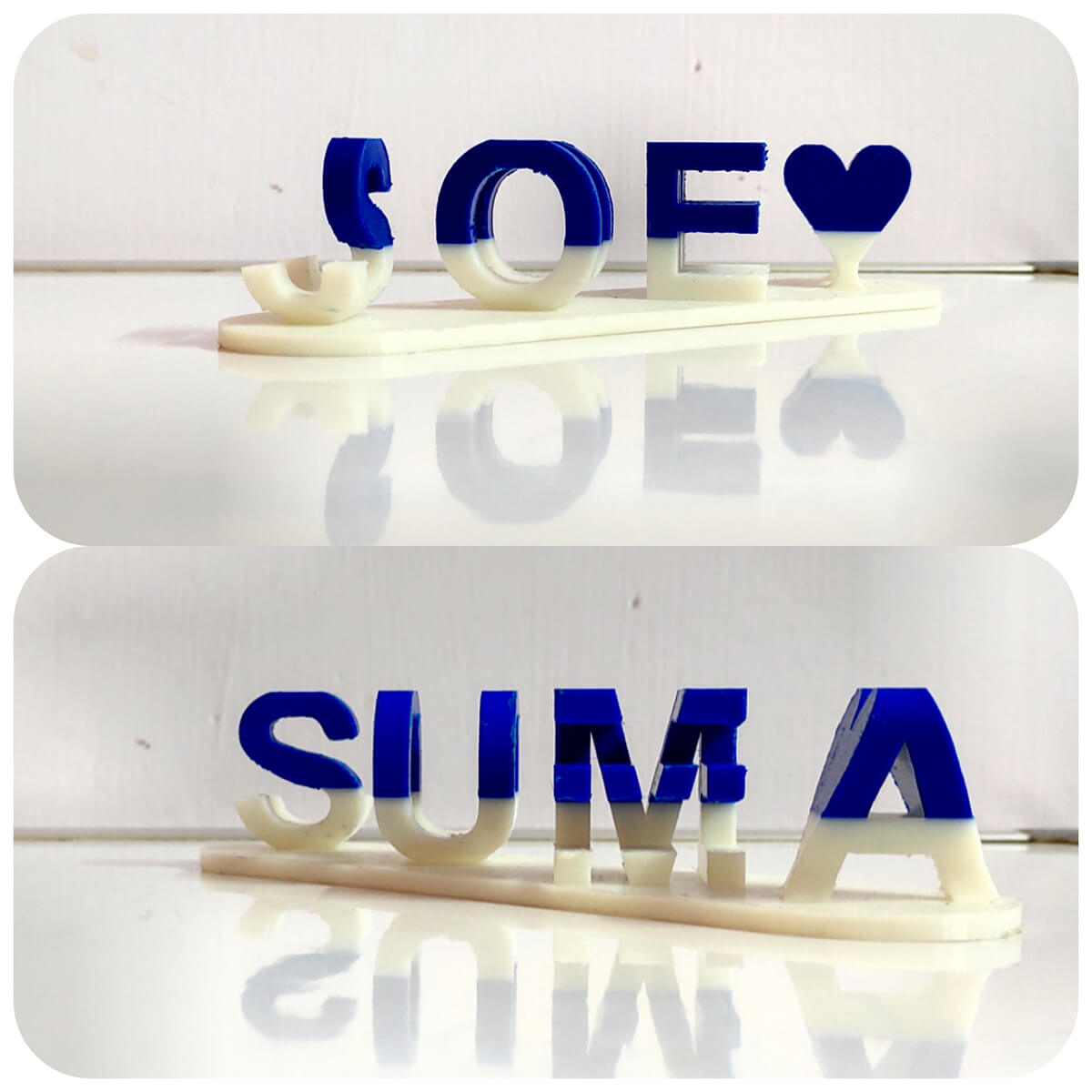 Stylish 3D Dual Name Plank with Heart