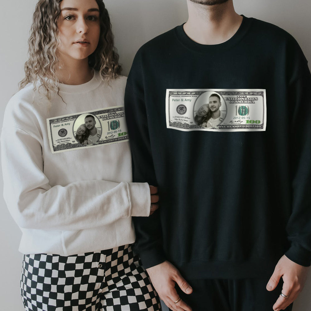 Custom 100 Dollar Bill Printed Hoodies, Crewneck