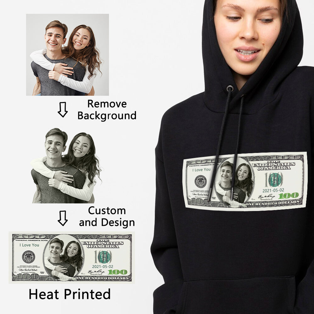 Custom 100 Dollar Bill Printed Hoodies, Crewneck