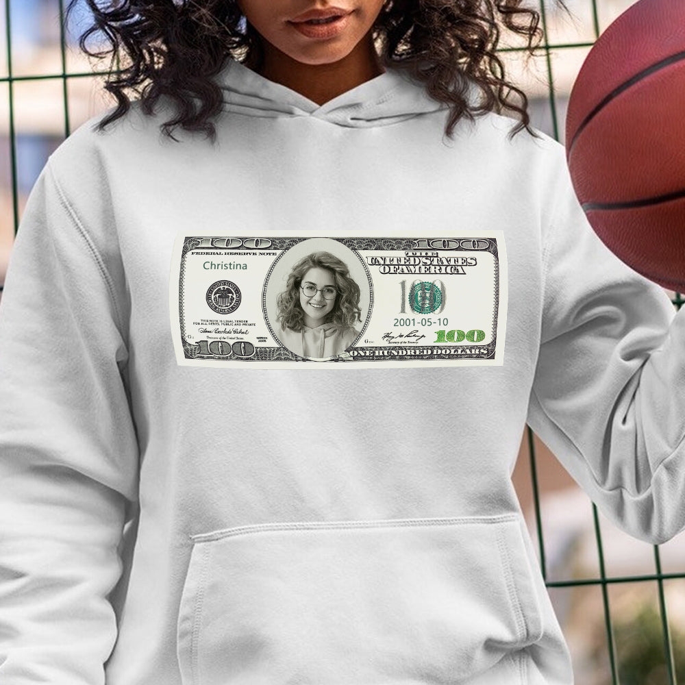 Custom 100 Dollar Bill Printed Hoodies, Crewneck