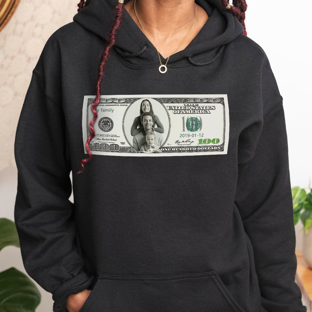 Custom 100 Dollar Bill Printed Hoodies, Crewneck