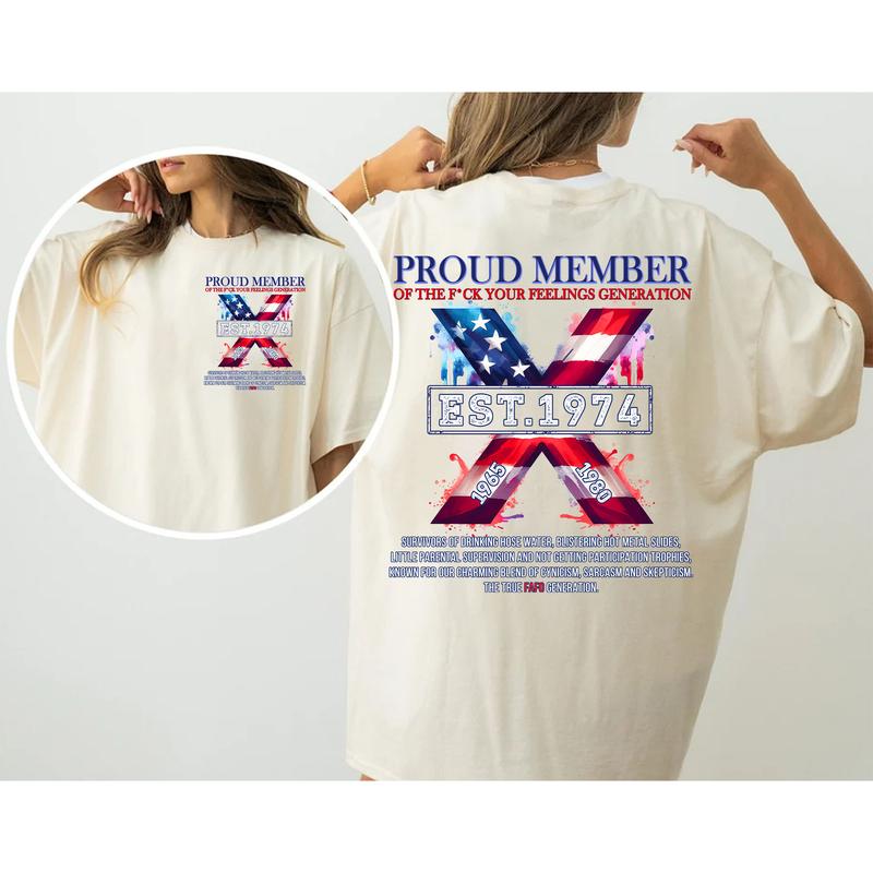 Custom Year FAFO Proud Member Gen X 2 Side  T-shirt, Proud  Member Flag Generation Shirt