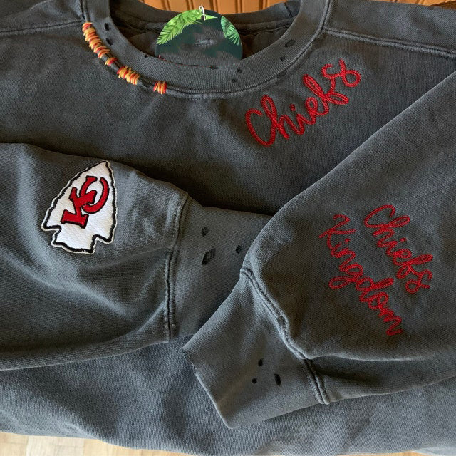 VINTAGE CUSTOM CREW-Custom Embroidered Hand Distressed Sweatshirt Crewneck（both sleeve）