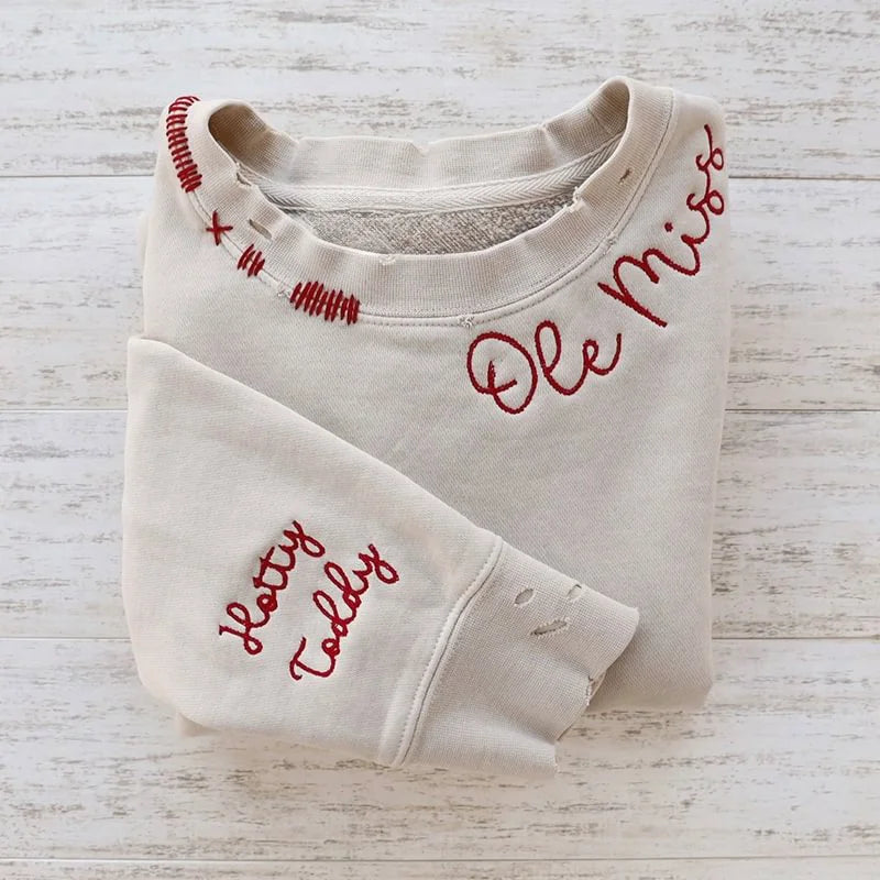 VINTAGE CUSTOM CREW-Custom Embroidered Hand Distressed Sweatshirt Crewneck（both sleeve）