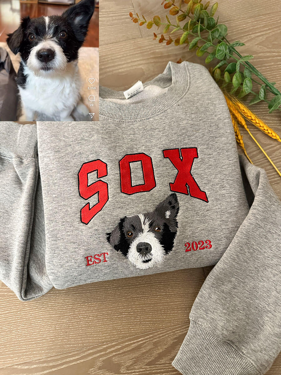 Custom Full Color Embroidered Sweatshirt With Pet Portrait