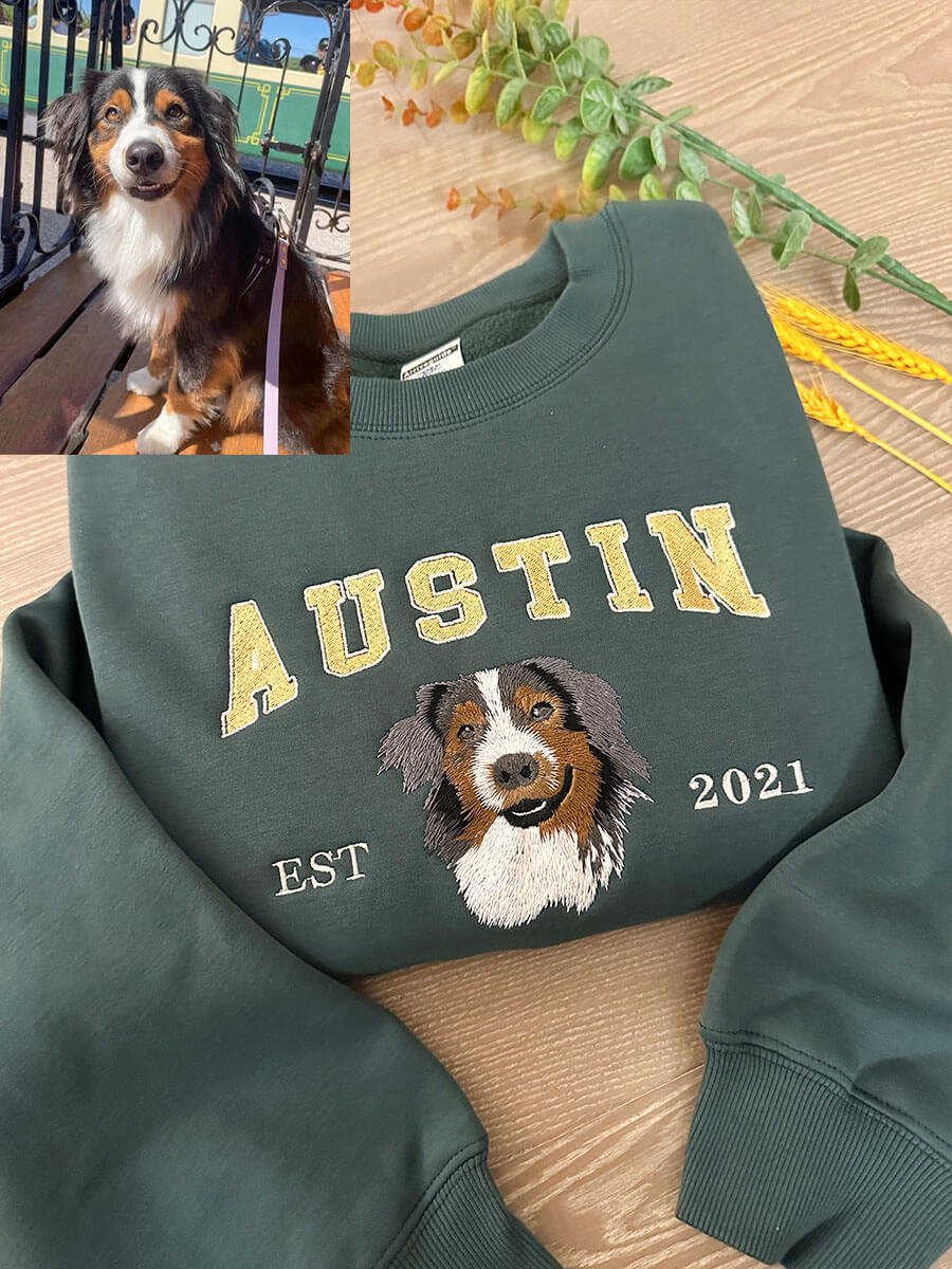 Custom Full Color Embroidered Sweatshirt With Pet Portrait