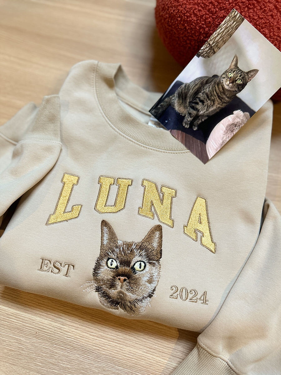 Custom Full Color Embroidered Sweatshirt With Pet Portrait