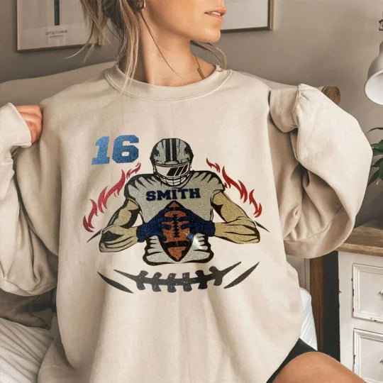 🏈 Shine on Game Day - Custom Glitter Hot Stamping Football T-Shirt Sweatshirt