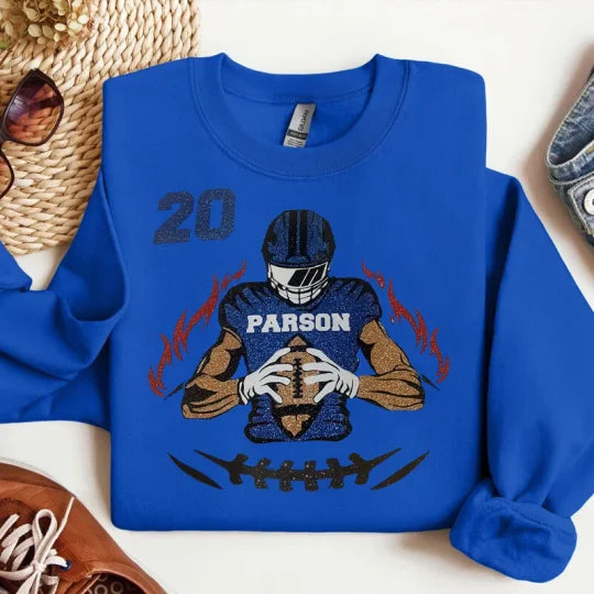 🏈 Shine on Game Day - Custom Glitter Hot Stamping Football T-Shirt Sweatshirt