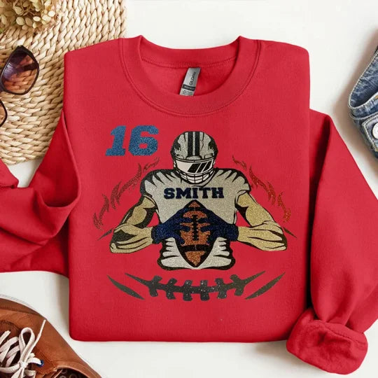 🏈 Shine on Game Day - Custom Glitter Hot Stamping Football T-Shirt Sweatshirt