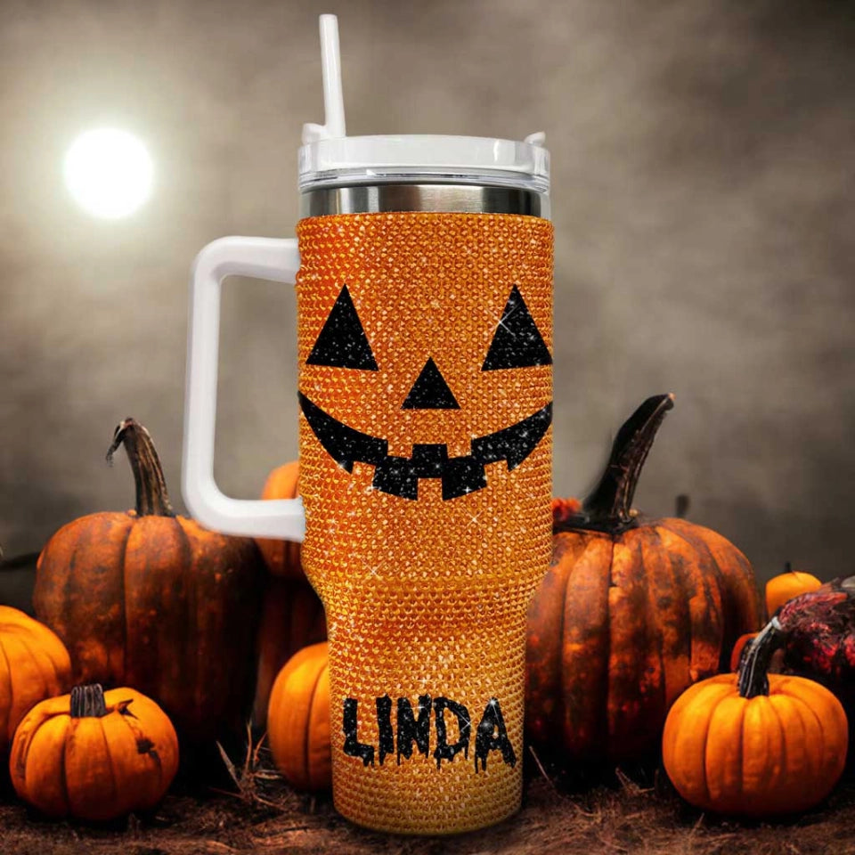 Halloween Tumbler - Personalized Pumpkin Bling 40 Oz Tumbler