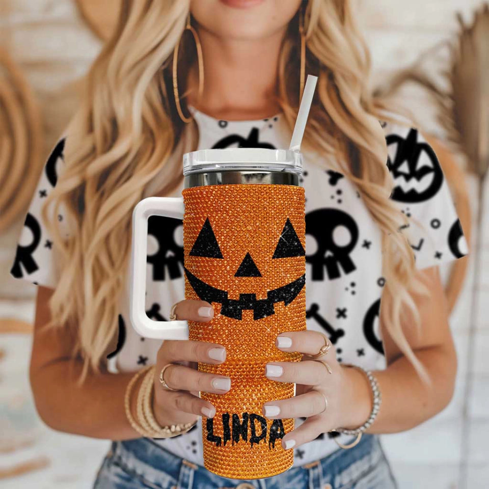 Halloween Tumbler - Personalized Pumpkin Bling 40 Oz Tumbler