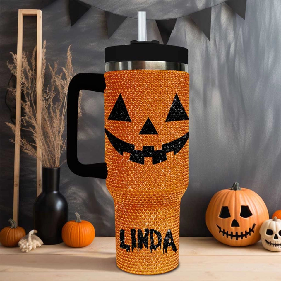 Halloween Tumbler - Personalized Pumpkin Bling 40 Oz Tumbler