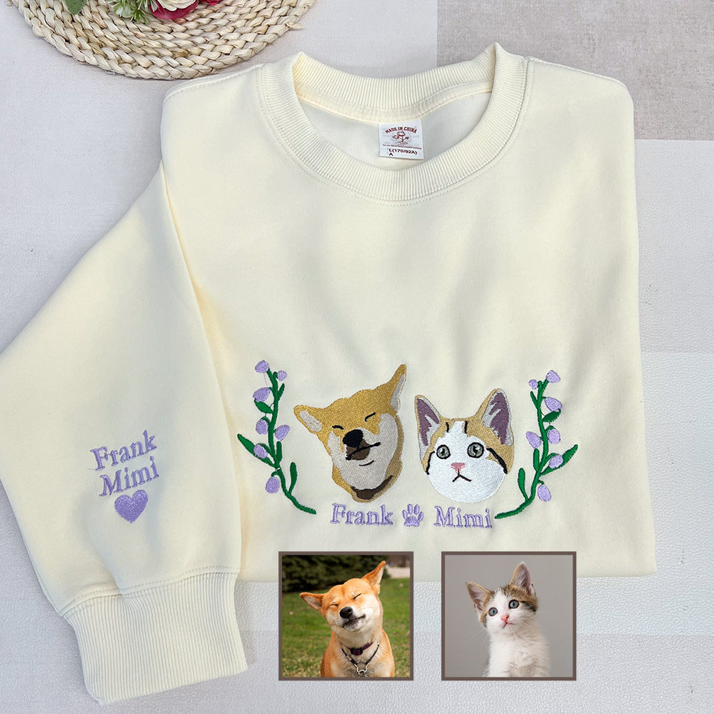 Custom Full Color Embroidered Hoodie/Sweatshirt With Pet Portrait Flower