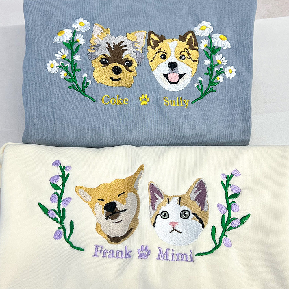 Custom Full Color Embroidered Hoodie/Sweatshirt With Pet Portrait Flower