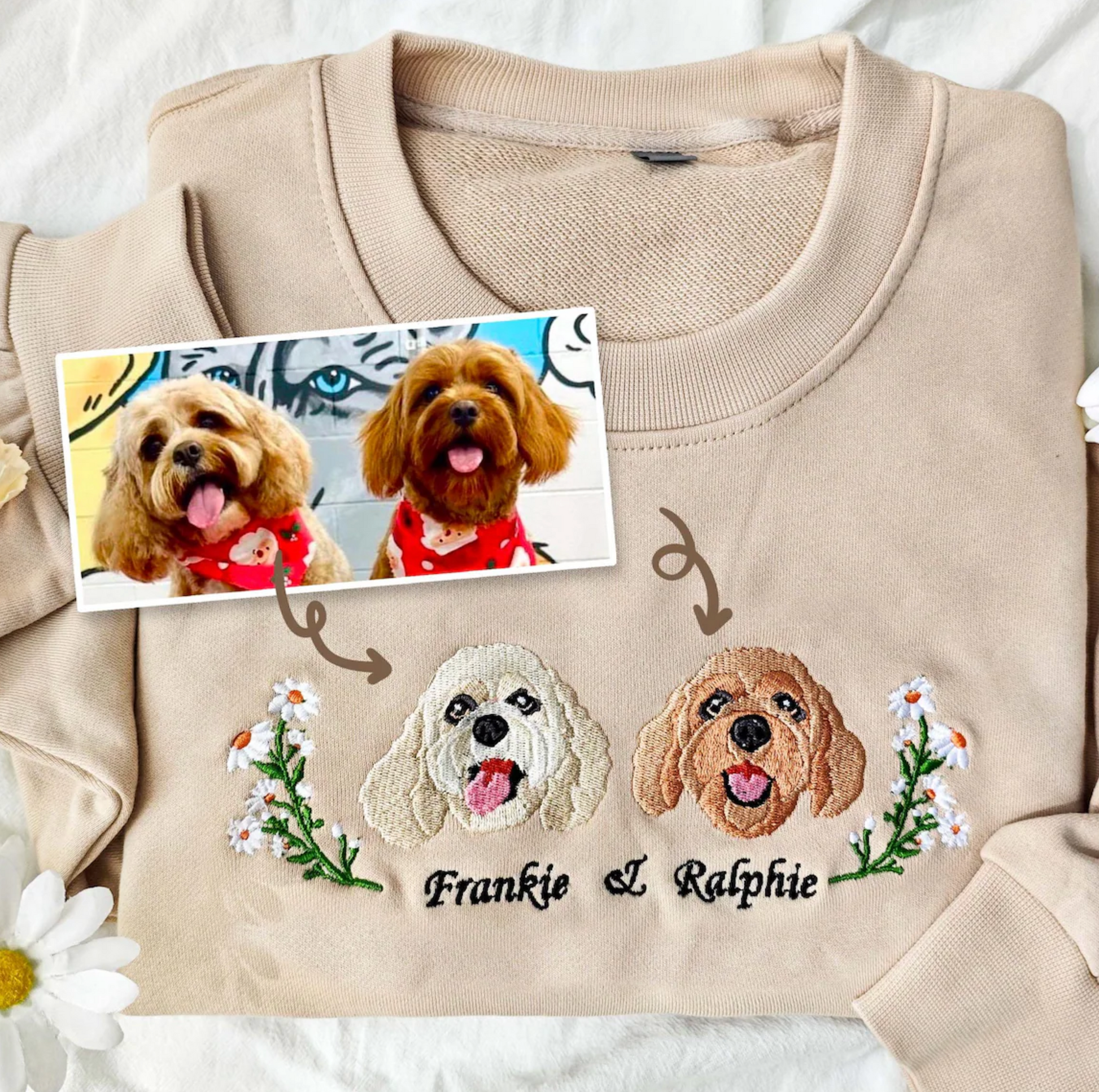 Custom Full Color Embroidered Hoodie/Sweatshirt With Pet Portrait Flower