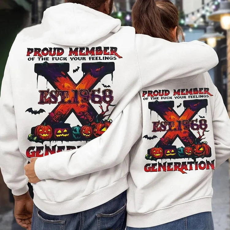 Custom EST Year Halloween Gen X Double Side Print Proud Member Fck Your Feelings Generation Sweatshirt