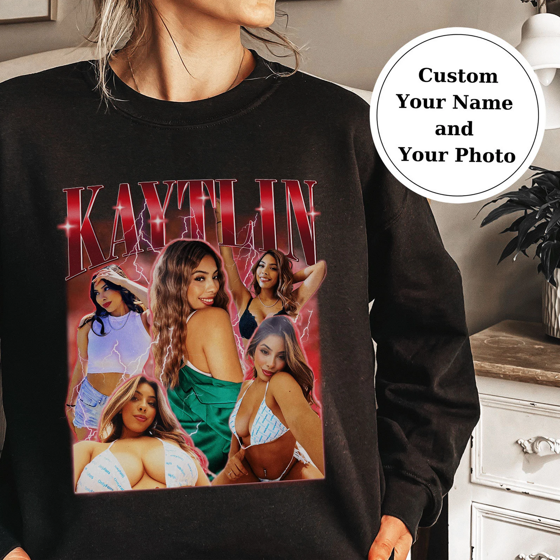 Custom Your Photo and Your Name Crewneck, Personalized Vintage Style Sweatshirts, Birthday Gift