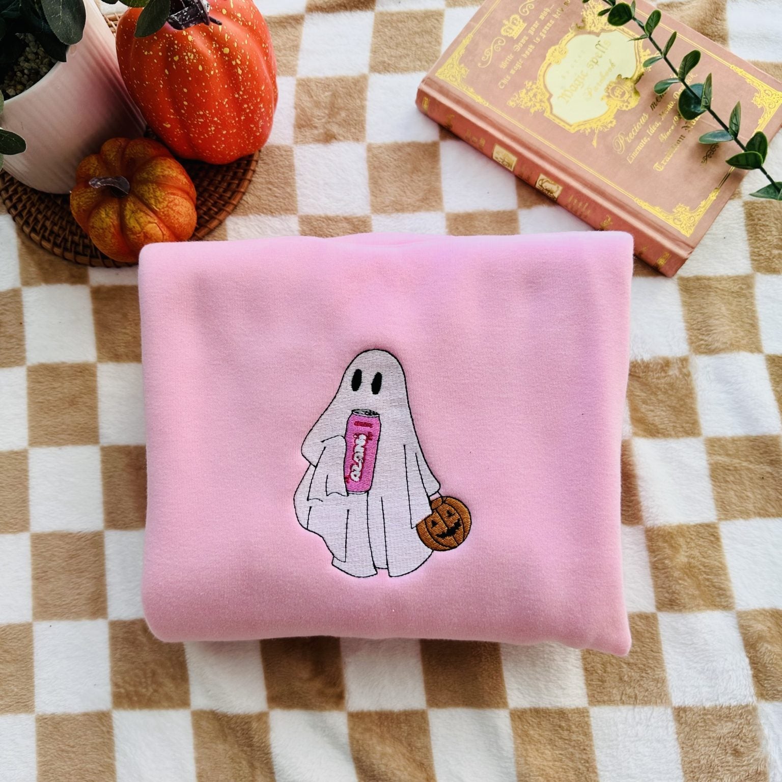 🎃 Custom Ghost Drinking Embroidered Sweatshirt 👻