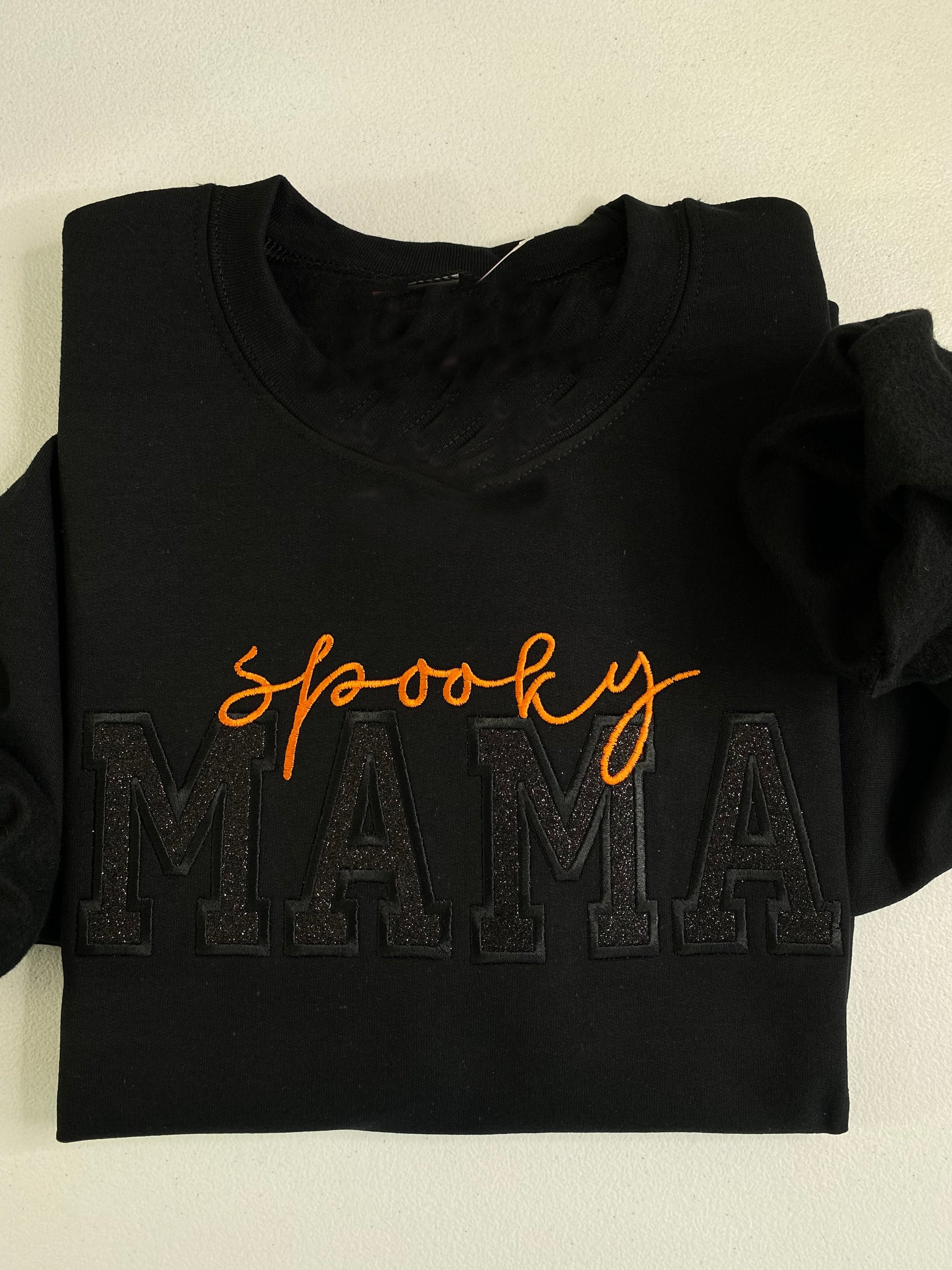 Custom Spooky Glitter Embroidered Mama Sweatshirt