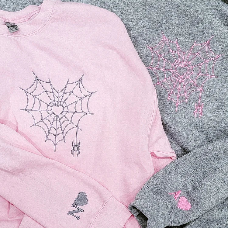 Custom Matching Spiderweb Heart Sweatshirt for Couples & Besties (buy 2 free shipping)