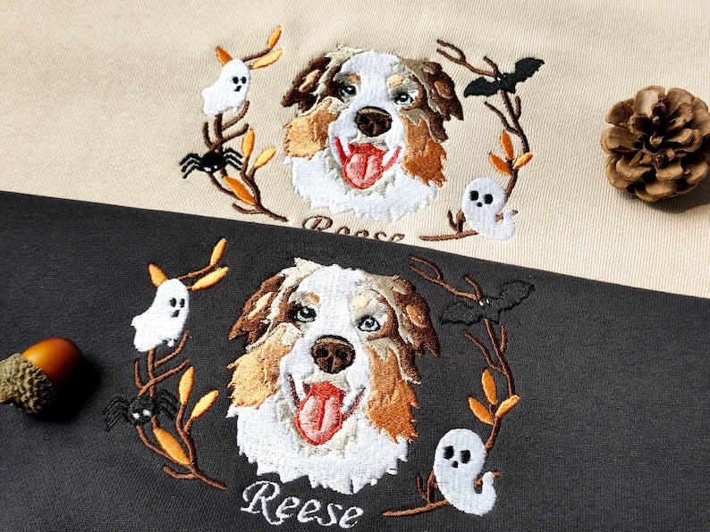 Custom Halloween Embroidered Dog Portrait Photo Sweatshirt