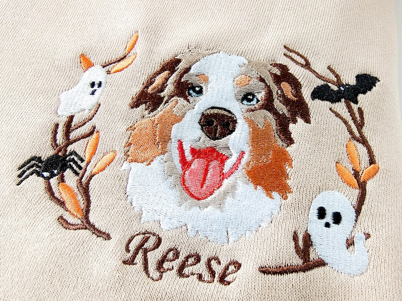 Custom Halloween Embroidered Dog Portrait Photo Sweatshirt