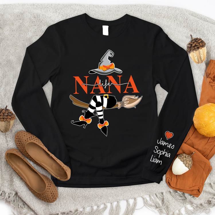 Custom Nana Life Halloween Longsleeve With Kids, Grandma Gift