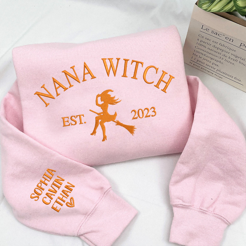 Custom Embroidered Nana Witch Est With Grandkids Sweatshirt