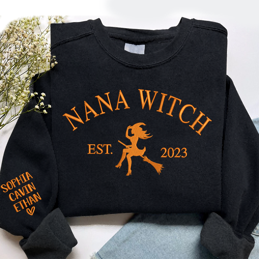 Custom Embroidered Nana Witch Est With Grandkids Sweatshirt