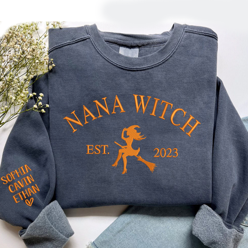 Custom Embroidered Nana Witch Est With Grandkids Sweatshirt