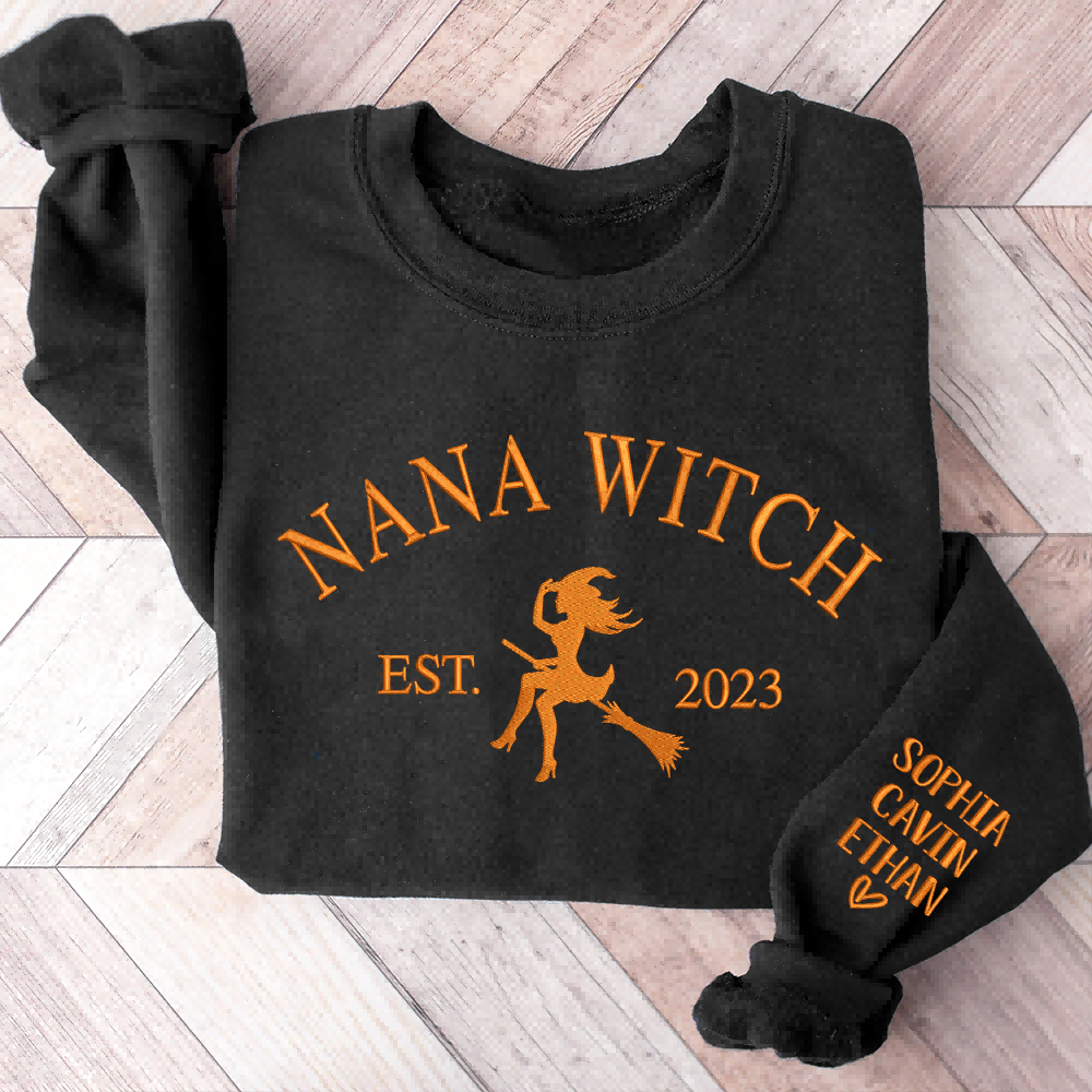 Custom Embroidered Nana Witch Est With Grandkids Sweatshirt