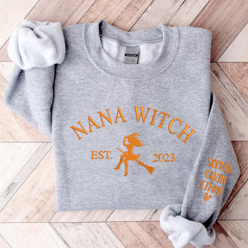 Custom Embroidered Nana Witch Est With Grandkids Sweatshirt