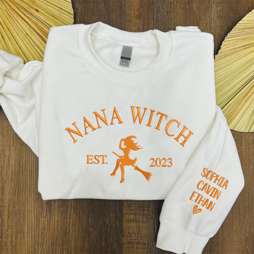 Custom Embroidered Nana Witch Est With Grandkids Sweatshirt