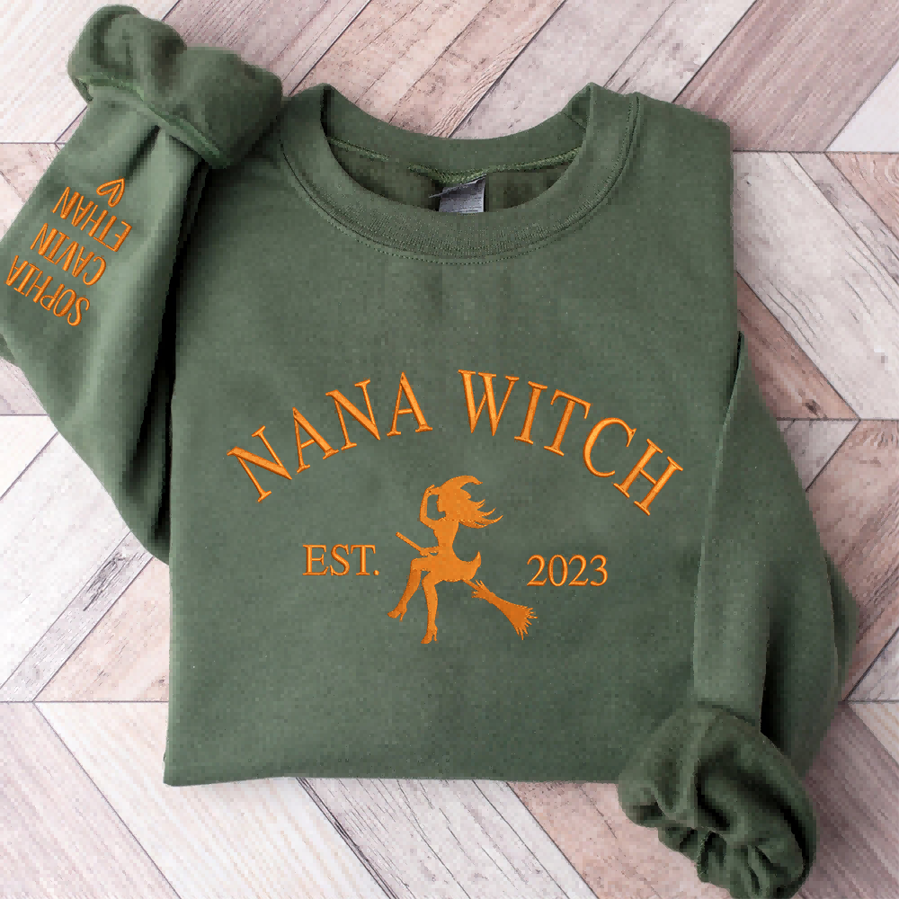 Custom Embroidered Nana Witch Est With Grandkids Sweatshirt