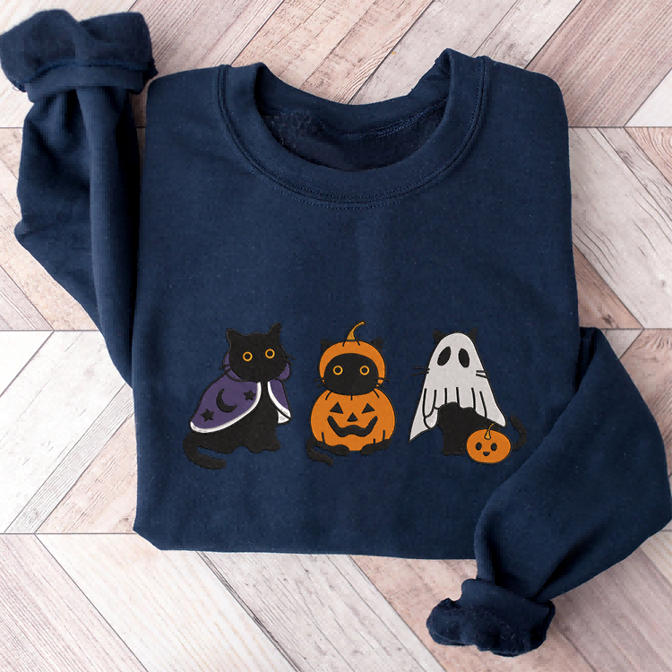 Embroidered Black Cat Sweatshirt, Halloween Sweatshirt