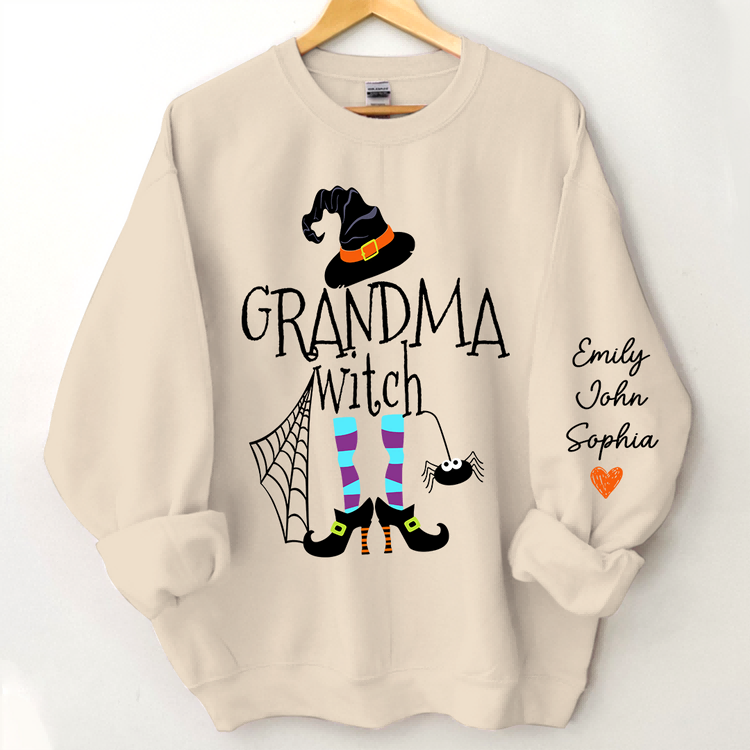 Personalized Grandma Witch Halloween And Grandkids Sweatshirt