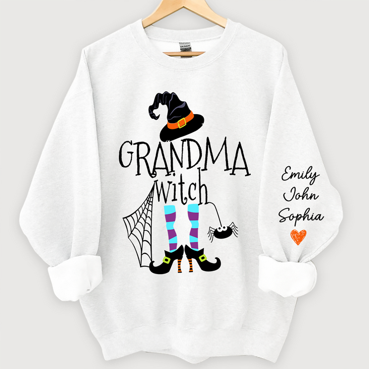 Personalized Grandma Witch Halloween And Grandkids Sweatshirt