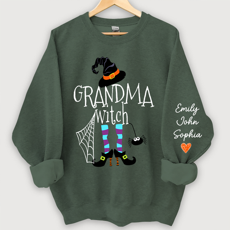 Personalized Grandma Witch Halloween And Grandkids Sweatshirt