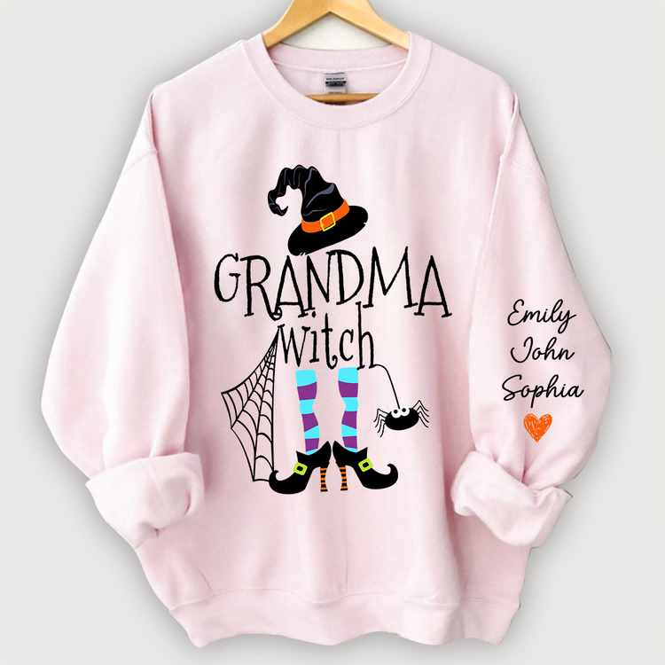 Personalized Grandma Witch Halloween And Grandkids Sweatshirt