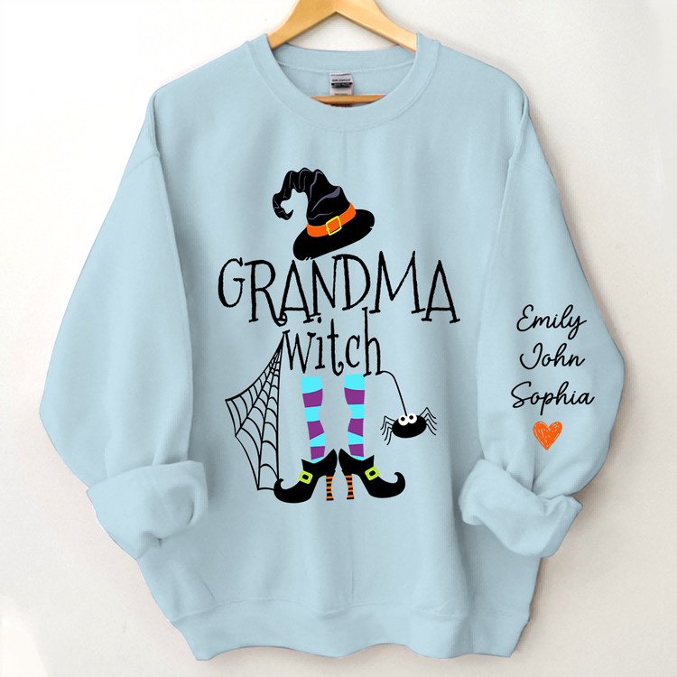 Personalized Grandma Witch Halloween And Grandkids Sweatshirt