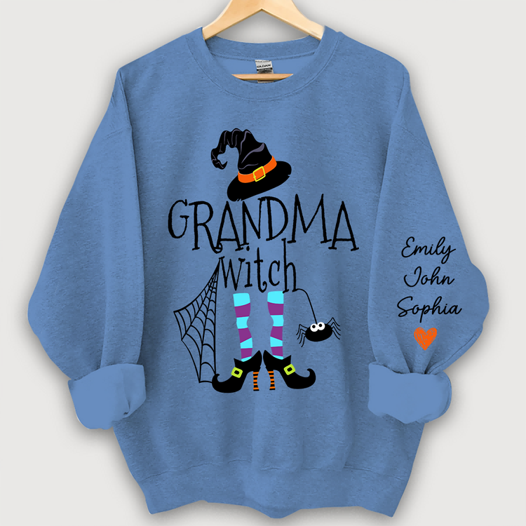 Personalized Grandma Witch Halloween And Grandkids Sweatshirt