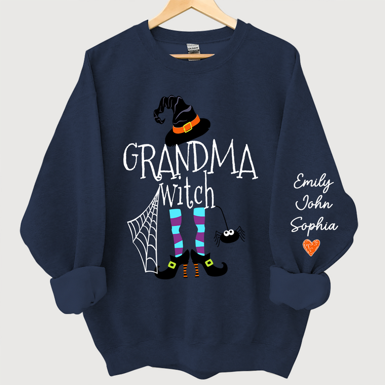 Personalized Grandma Witch Halloween And Grandkids Sweatshirt