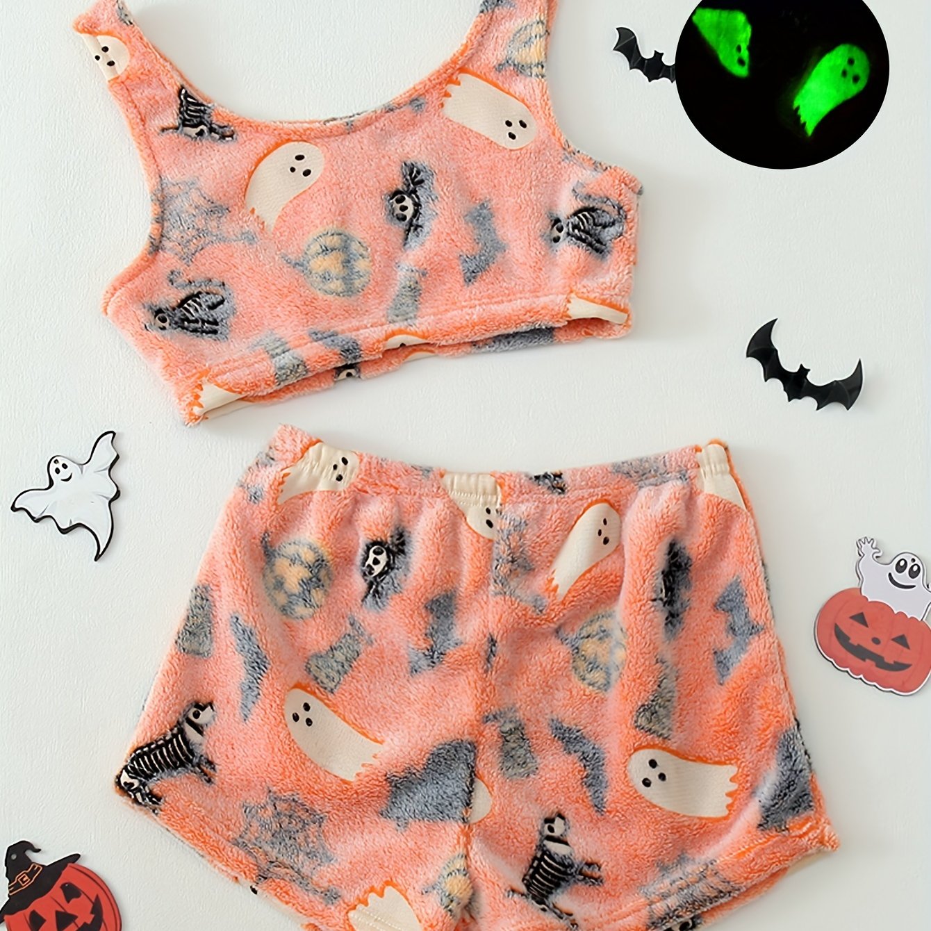 Halloween Glow In The Dark Fuzzy Pajama Set