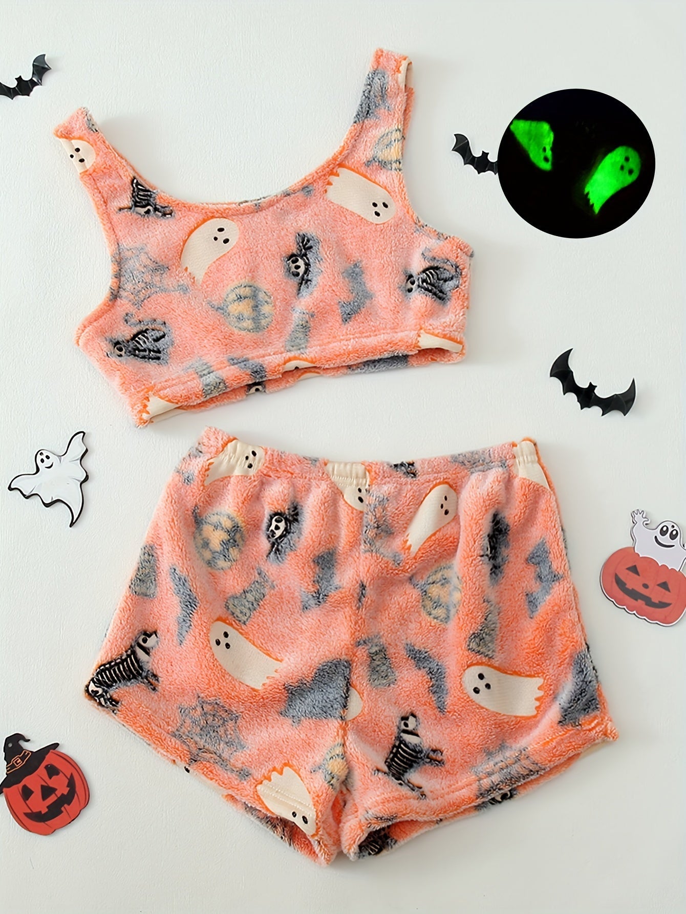 Halloween Glow In The Dark Fuzzy Pajama Set