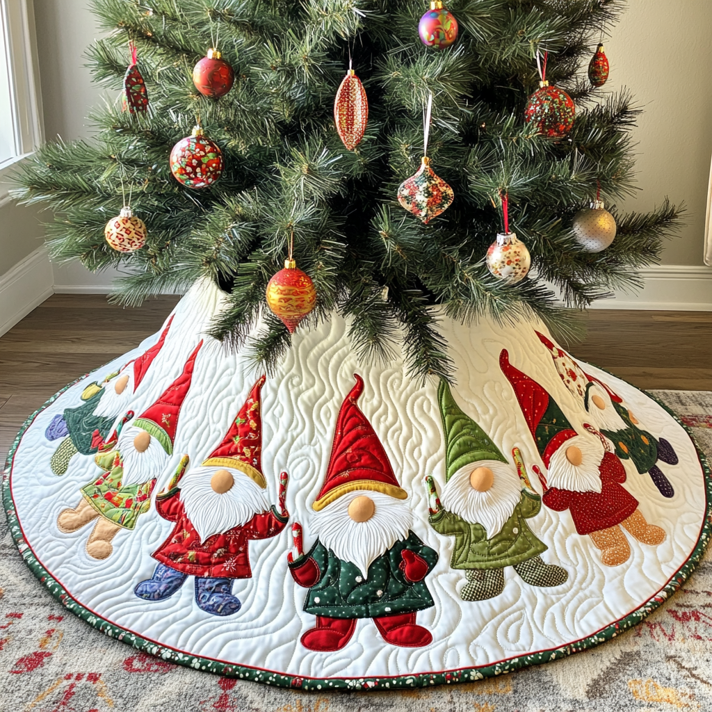 Christmas Gnome Quilted Tree Skirt