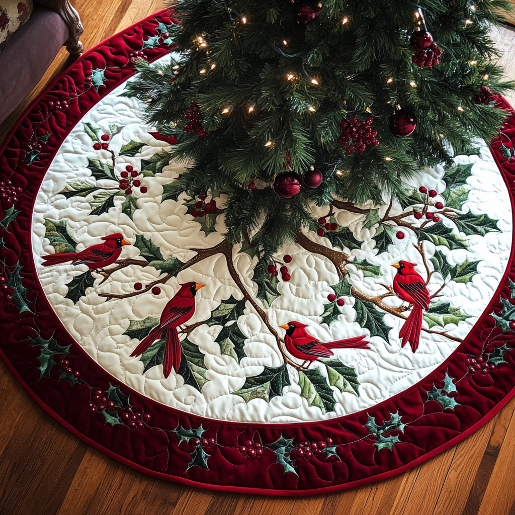 Christmas Cardinal Quilted Tree Skirt