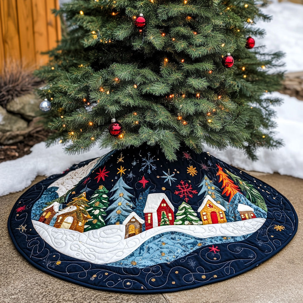 Winter Village Quilted Tree Skirt