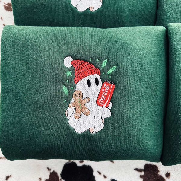 🎄Christmas Ghost Drinking Embroidered Sweatshirt✨