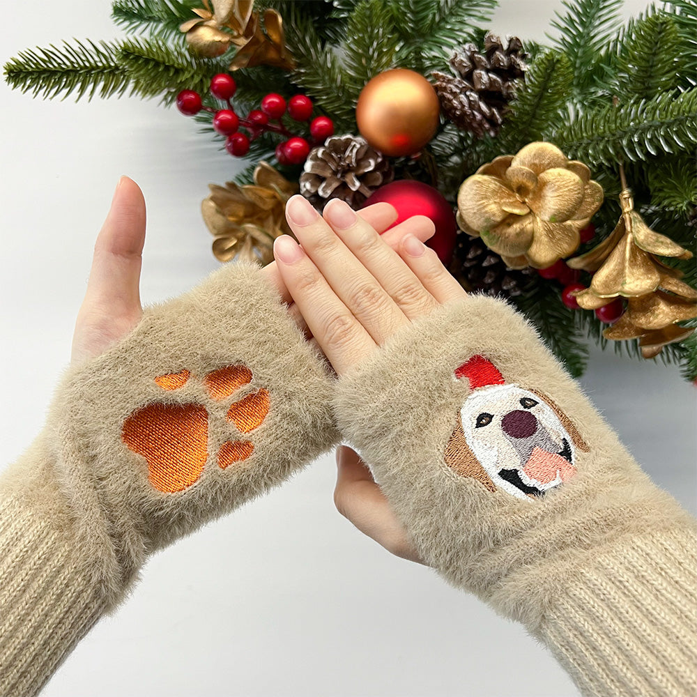 Custom Embroidered Pet Portrait Fingerless Gloves